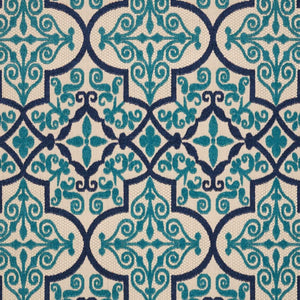 HomeRoots 5' Navy Blue and Ivory Trellis Area Rug - Timeless Indoor/Outdoor Style for High-Traffic Spaces 8' X 11' 546697