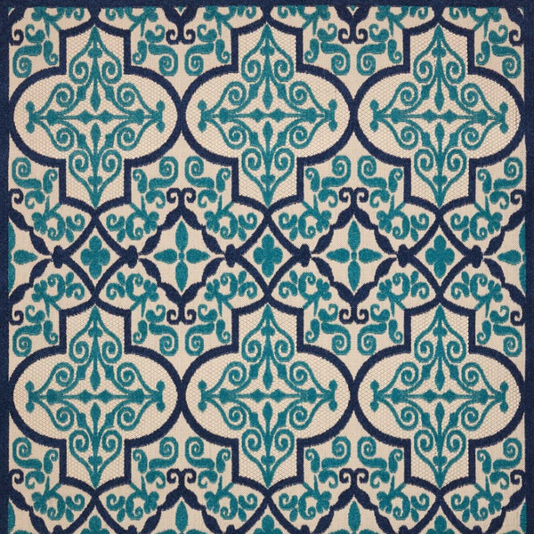 HomeRoots 5' Navy Blue and Ivory Trellis Area Rug - Timeless Indoor/Outdoor Style for High-Traffic Spaces 8' X 11' 546697