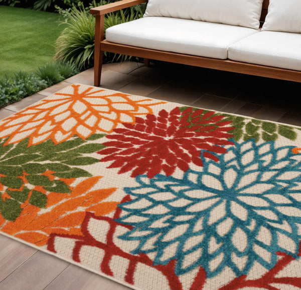 HomeRoots 5' Vibrant Floral Indoor Outdoor Area Rug - Durable, Stain-Resistant, Perfect for Any Space! 8' X 11' 546698