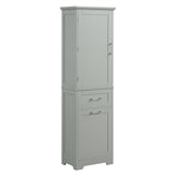 English Elm Tall Bathroom Storage Cabinet, Freestanding Storage Cabinet With Two Different Size Drawers and Adjustable Shelf, Mdf Board With Painted Finish, Grey