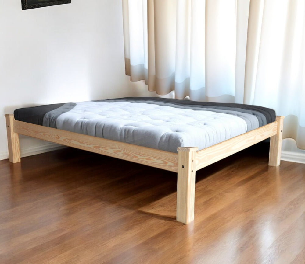 HomeRoots Natural Solid Wood Full Bed Frame - Handcrafted Pine Platform Design for Stylish Bedroom Comfort 546715