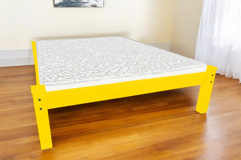 Homeroots Canary Yellow Solid Wood Queen Bed Frame  Solid Wood 546719