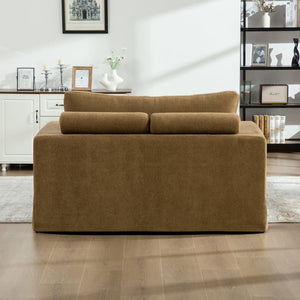 English Elm 56.3" Wide Chenille Linen Convertible Sofa Bed with Pocketed Springs and Matte Black Legs Brown W3189S00008