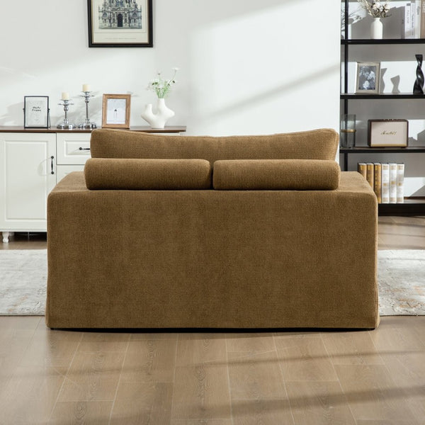 English Elm 56.3" Wide Chenille Linen Convertible Sofa Bed with Pocketed Springs and Matte Black Legs Brown W3189S00008
