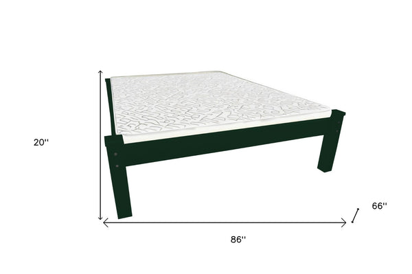 HomeRoots Dark Green Solid Wood Queen Bed Frame - Handmade, Durable, and Stylish Platform Design for Comfort 546722
