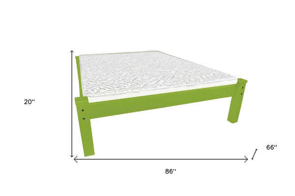 HomeRoots Lime Green Solid Wood Queen Bed Frame - Handcrafted Platform Design for Style & Durability, 800 lbs Capacity 546726