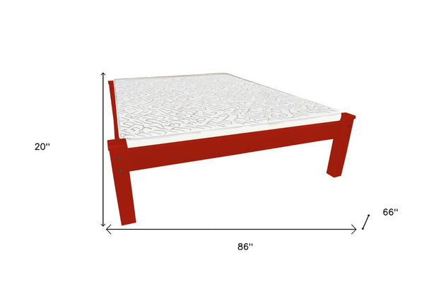 HomeRoots Red Solid Wood Queen Bed Frame - Handcrafted, Sturdy Platform Design with Vibrant Finish for Comfort 546728