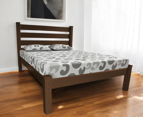 HomeRoots Brown Solid Wood Twin Bed Frame - Classic Design with Built-In Headboard & Supportive Slats for Comfort 546732