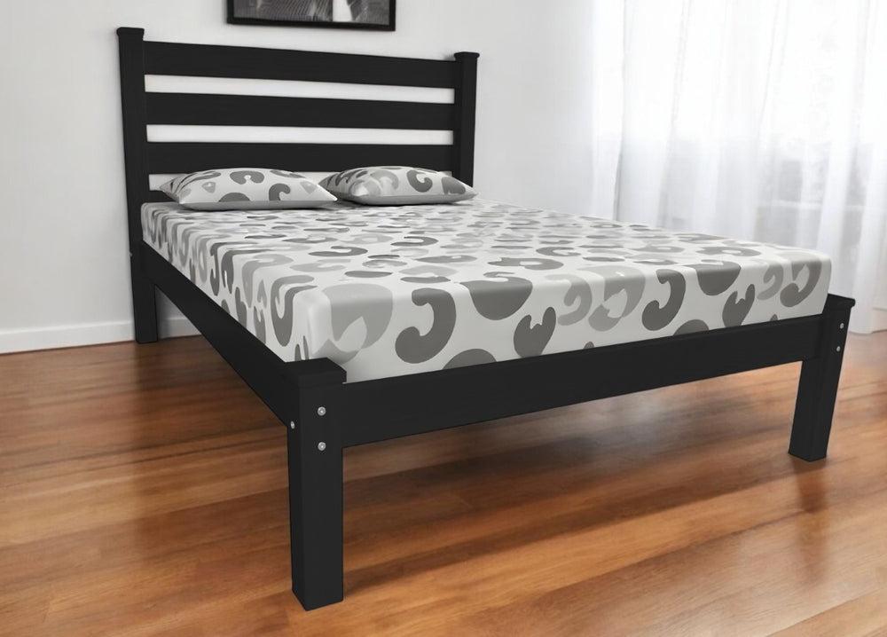 HomeRoots Black Solid Wood Twin Bed Frame - Durable Pine Design with Elegant Finish for Children's Rooms & Guests 546733