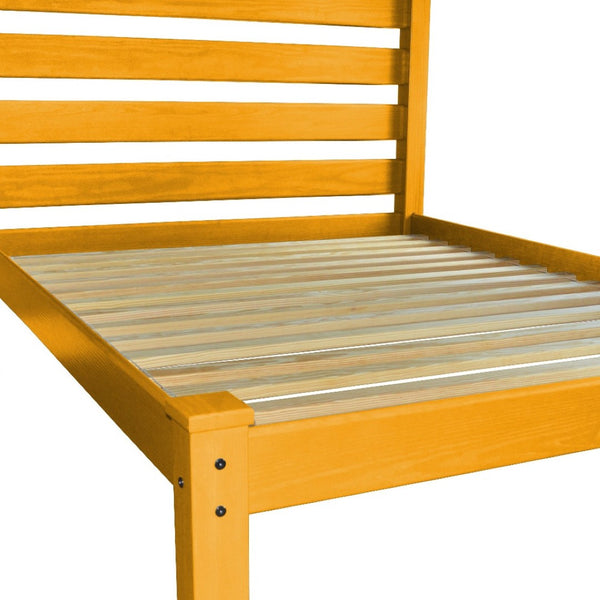 HomeRoots Yellow Solid Wood Twin Bed Frame – Handcrafted Pine Design, Honey Finish, Durable & Stylish Sleep Solution 546740