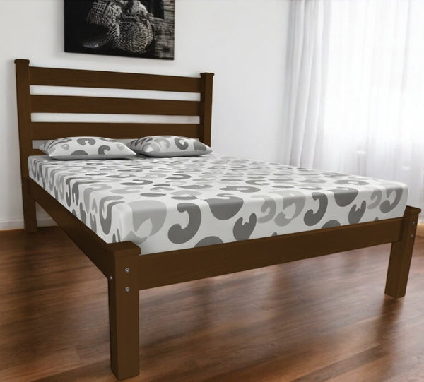 HomeRoots Coffee Solid Pine Full Bed Frame - Durable, Stylish Design with 14 Slats & Support for Restful Sleep 546750
