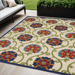 HomeRoots 5' X 8' Navy Floral Area Rug - Durable Indoor/Outdoor Design, Stain-Resistant, Easy Care for High Traffic Spaces 546777