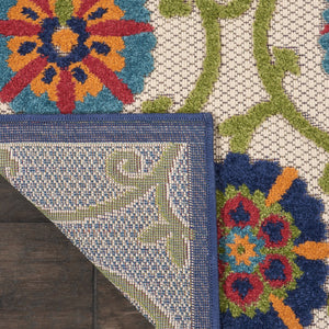 HomeRoots 8' Indoor Outdoor Area Rug - Timeless Floral Charm in Navy Blue, Beige, Green & Red for Any Space 546778