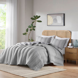 English Elm 3 Pcs King/Cal King Quilt Set - Soft Gray Poly Gauze, Antimicrobial, Lightweight & Easy Care! B035P319904