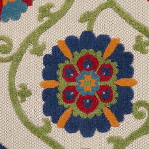 HomeRoots 8' Round Floral Area Rug in Navy, Beige, Green, Blue & Red - Durable for Indoor & Outdoor Use! 546784