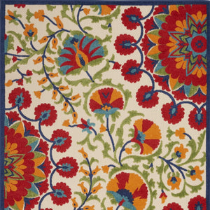 HomeRoots 5' Floral Indoor/Outdoor Area Rug in Navy Blue & Red – Durable, Easy-Clean, Versatile Décor Solution! 546788