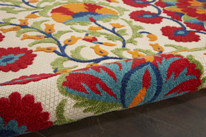 HomeRoots 5' Floral Indoor/Outdoor Area Rug in Navy Blue & Red – Durable, Easy-Clean, Versatile Décor Solution! 546788