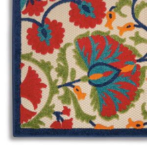 HomeRoots 5' Floral Indoor/Outdoor Area Rug in Navy Blue & Red – Durable, Easy-Clean, Versatile Décor Solution! 546788