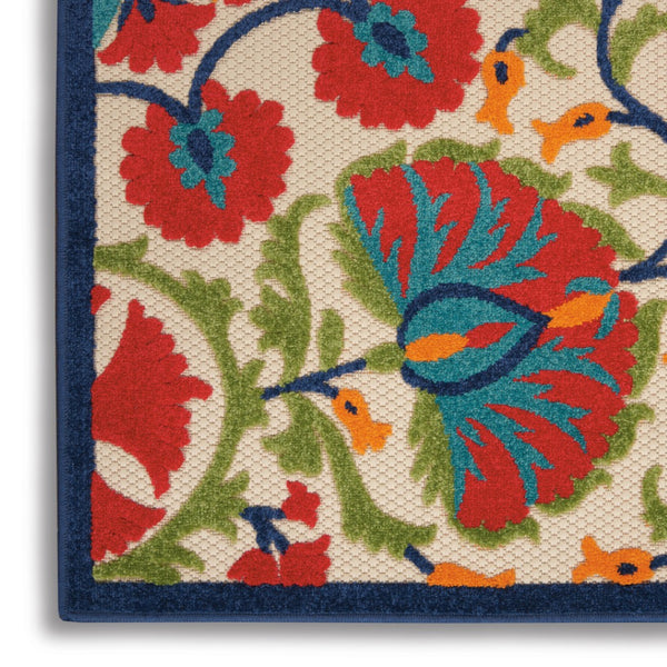 HomeRoots 5' Floral Indoor/Outdoor Area Rug in Navy Blue & Red – Durable, Easy-Clean, Versatile Décor Solution! 546788