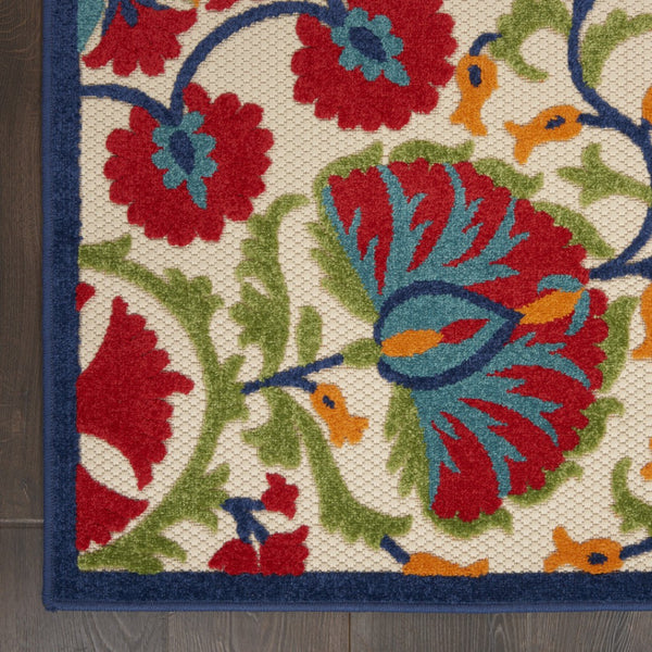 HomeRoots 5' Floral Indoor/Outdoor Area Rug in Navy Blue & Red – Durable, Easy-Clean, Versatile Décor Solution! 546788