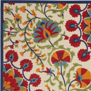 HomeRoots 5' Floral Indoor/Outdoor Area Rug in Navy Blue & Red – Durable, Easy-Clean, Versatile Décor Solution! 546788