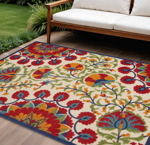 HomeRoots 8' Indoor Outdoor Floral Area Rug in Navy, Beige, Green, Blue & Red - Durable, Easy-Care Design! 546789