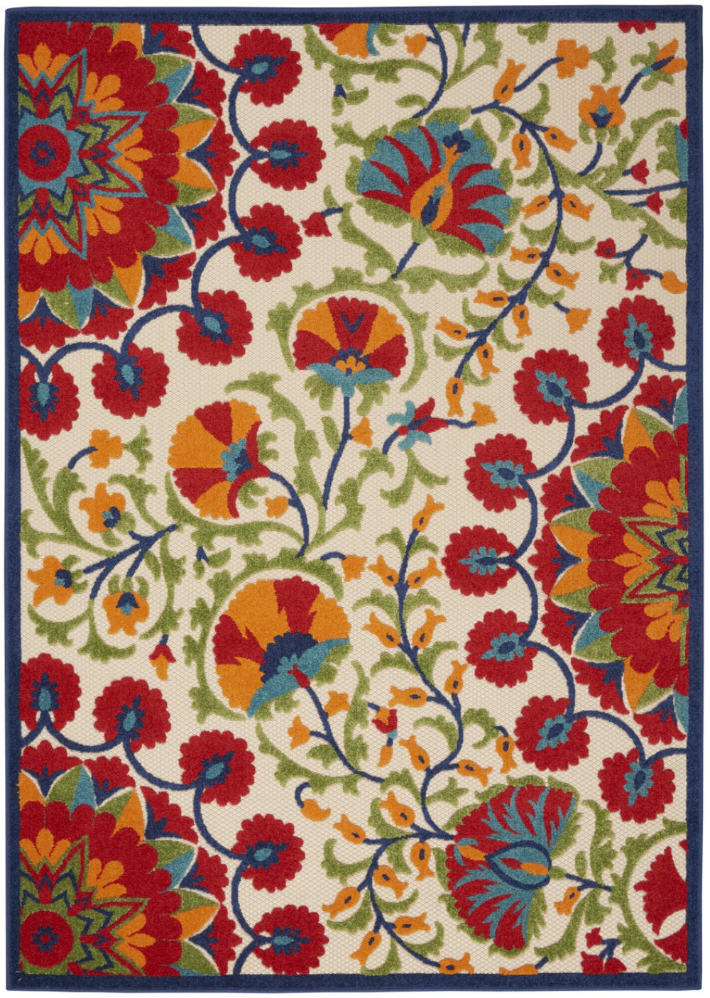 HomeRoots 8' Indoor Outdoor Floral Area Rug in Navy, Beige, Green, Blue & Red - Durable, Easy-Care Design! 546789