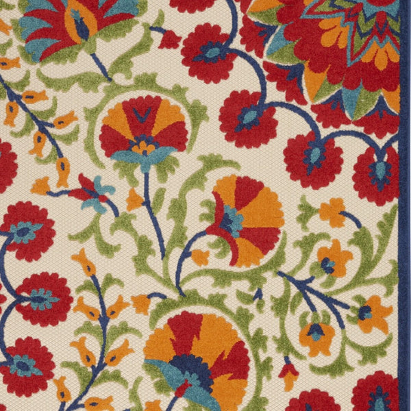 HomeRoots 8' Indoor Outdoor Floral Area Rug in Navy, Beige, Green, Blue & Red - Durable, Easy-Care Design! 546789