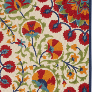 HomeRoots 8' Indoor Outdoor Floral Area Rug in Navy, Beige, Green, Blue & Red - Durable, Easy-Care Design! 546789