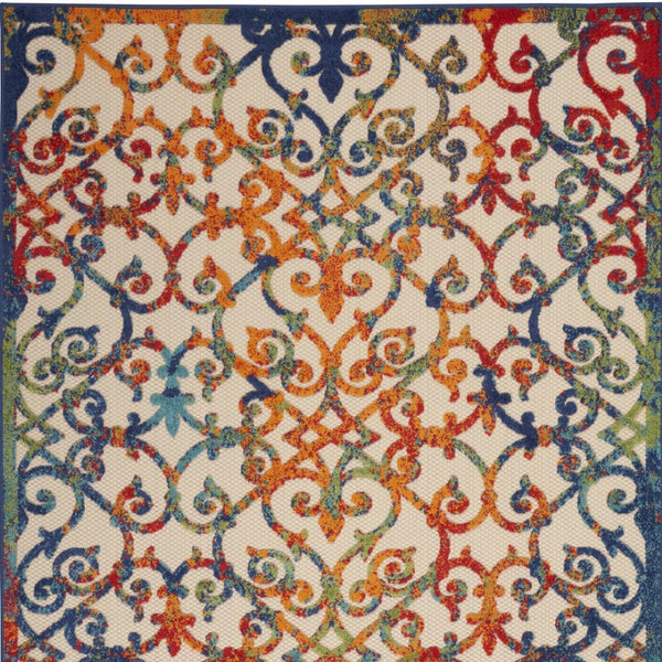 HomeRoots 8' X 11' Trellis Area Rug - Durable Ivory, Blue, Orange & Green Design for Indoor/Outdoor Use 546793