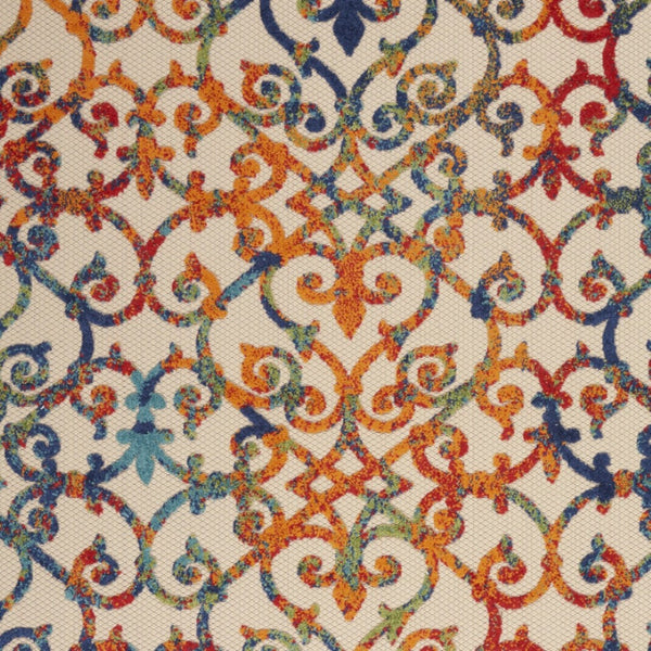 HomeRoots 8' X 11' Trellis Area Rug - Durable Ivory, Blue, Orange & Green Design for Indoor/Outdoor Use 546793