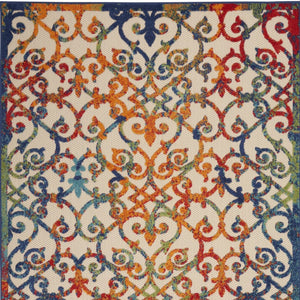HomeRoots 8' X 11' Trellis Area Rug - Durable Ivory, Blue, Orange & Green Design for Indoor/Outdoor Use 546793