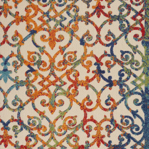 HomeRoots 8' X 11' Trellis Area Rug - Durable Ivory, Blue, Orange & Green Design for Indoor/Outdoor Use 546793