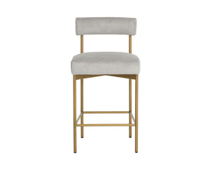 Sunpan SENECA Counter Stool - Elegant Open-Back Design in Antique Brass & Polo Club Stone Upholstery 112338