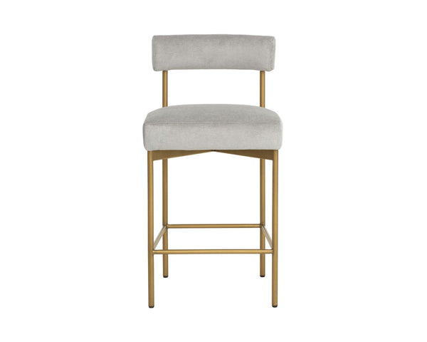 Sunpan SENECA Counter Stool - Elegant Open-Back Design in Antique Brass & Polo Club Stone Upholstery 112338