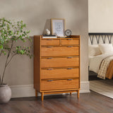 30" Solid Wood 6-Drawer Chest with Gallery BR6DRLEEDRCA-T Caramel BR6DRLEEDRCA-T Walker Edison