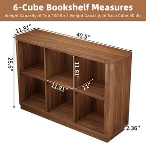 English Elm 6 Cube Farmhouse Bookcase Low Horizontal Wood Shelf Walnut Finish for Living Room W2641P460042