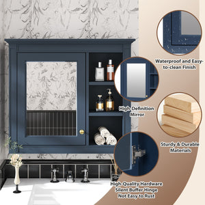 English Elm 30'' Modern Medicine Cabinet Wall Mirror with Hidden Storage and Adjustable Open Shelves for Bath Blue WF318452AAC