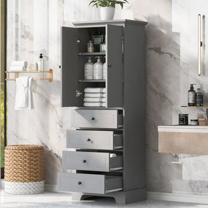 English Elm Storage Cabinet with 2 Doors and 4 Drawers, Slim MDF Organizer with Adjustable Shelf, Anti-Tip Safety Grey WF302825AAE