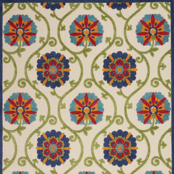 HomeRoots 6' Navy Blue Floral Area Rug - Durable, Water-Resistant, Indoor/Outdoor Design for High-Traffic Spaces 546802