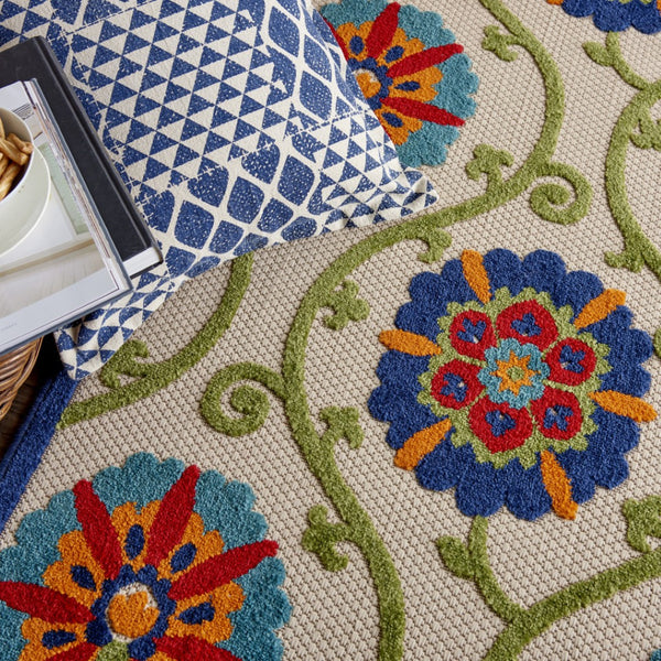 HomeRoots 6' Navy Blue Floral Area Rug - Durable, Water-Resistant, Indoor/Outdoor Design for High-Traffic Spaces 546802