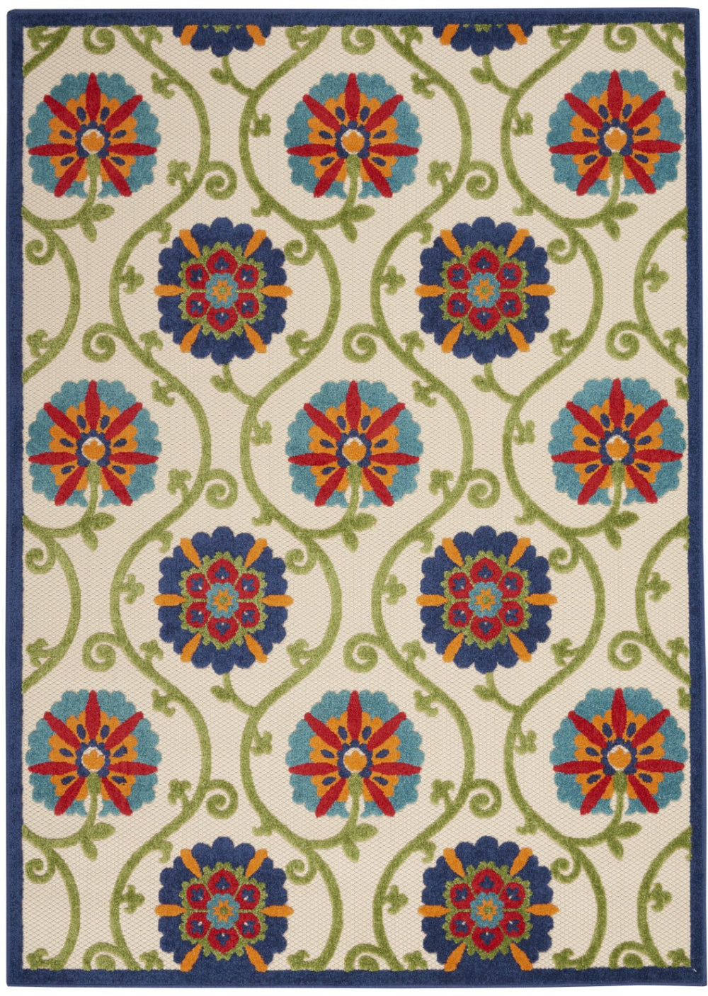 HomeRoots 6' Navy Blue Floral Area Rug - Durable, Water-Resistant, Indoor/Outdoor Design for High-Traffic Spaces 546802