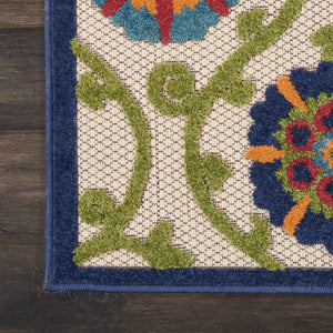 HomeRoots 7' Beautiful Floral Indoor/Outdoor Area Rug in Navy, Beige, Green, Blue & Red - Durable & Versatile! 546803