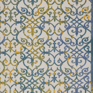 HomeRoots 5' Indoor Outdoor Trellis Area Rug in Ivory, Blue, and Yellow - Durable, Stylish & Easy to Clean 7' X 10' 546807