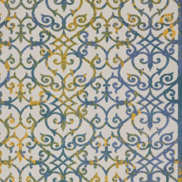 HomeRoots 5' Indoor Outdoor Trellis Area Rug in Ivory, Blue, and Yellow - Durable, Stylish & Easy to Clean 7' X 10' 546807
