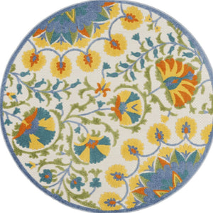 HomeRoots 5' Vibrant Round Floral Area Rug for Indoor/Outdoor Spaces - Durable, Easy-Clean, Stylish Design 5' X 5' 546812