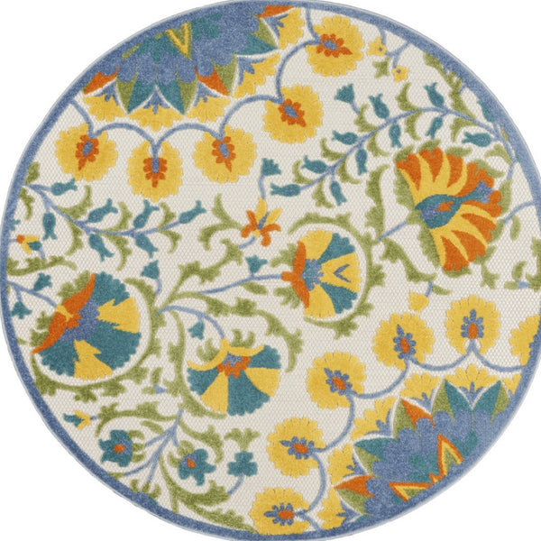 HomeRoots 5' Vibrant Round Floral Area Rug for Indoor/Outdoor Spaces - Durable, Easy-Clean, Stylish Design 5' X 5' 546812