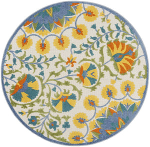 HomeRoots 5' Vibrant Round Floral Area Rug for Indoor/Outdoor Spaces - Durable, Easy-Clean, Stylish Design 5' X 5' 546812