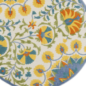 HomeRoots 5' Vibrant Round Floral Area Rug for Indoor/Outdoor Spaces - Durable, Easy-Clean, Stylish Design 5' X 5' 546812