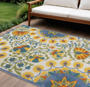 HomeRoots 5' Vibrant Round Floral Area Rug for Indoor/Outdoor Spaces - Durable, Easy-Clean, Stylish Design 6' X 9' 546813